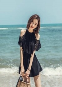 블랙 레이스 포인트 여자 스커트 원피스 수영복